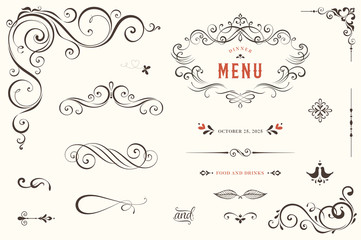 vector set of ornate calligraphic vintage elements, dividers and page decorations.