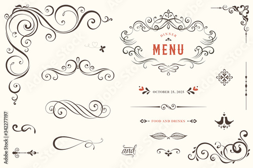 Cuadros en Lienzo Vector set of ornate calligraphic vintage elements, dividers and page decorations