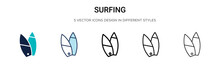 Surfing Sign Icon In Filled, Thin Line, Outline And Stroke Style. Vector Illustration Of Two Colored And Black Surfing Sign Vector Icons Designs Can Be Used For Mobile, Ui, Web