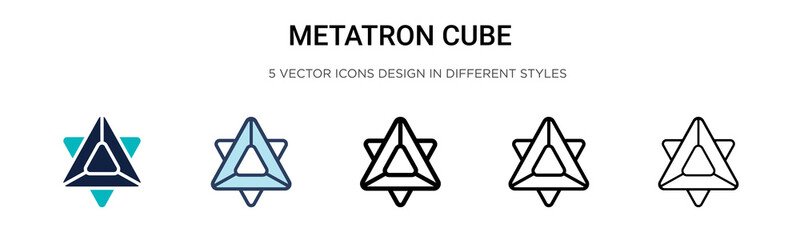 Metatron cube icon in filled, thin line, outline and stroke style. Vector illustration of two colored and black metatron cube vector icons designs can be used for mobile, ui, web