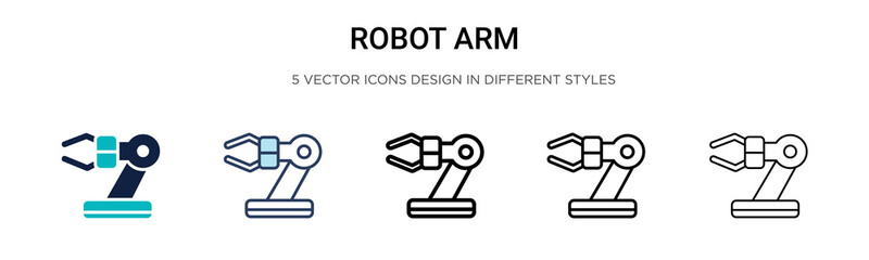 Poster - Robot arm icon in filled, thin line, outline and stroke style. Vector illustration of two colored and black robot arm vector icons designs can be used for mobile, ui, web