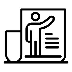 Poster - Man on the document icon. Outline man on the document vector icon for web design isolated on white background