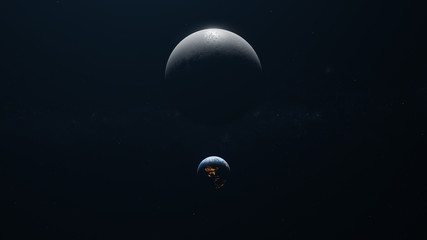 Wall Mural - earth and moon the moon in the foreground