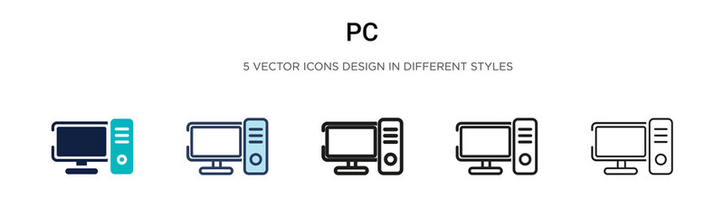 Poster - pc icon in filled, thin line, outline and stroke style. vector illustration of two colored and black