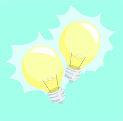 two light bulbs icon shine clever idea symbol isolated on blue background