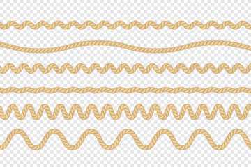 Realistic vector fiber ropes isolated on transparent background.