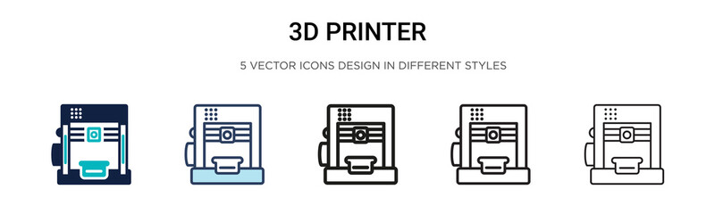 Poster - 3d printer icon in filled, thin line, outline and stroke style. vector illustration of two colored a