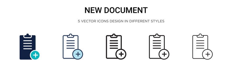 Poster - New document icon in filled, thin line, outline and stroke style. Vector illustration of two colored and black new document vector icons designs can be used for mobile, ui, web