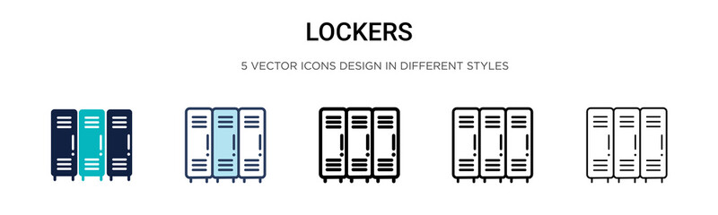 Poster - Lockers icon in filled, thin line, outline and stroke style. Vector illustration of two colored and black lockers vector icons designs can be used for mobile, ui, web