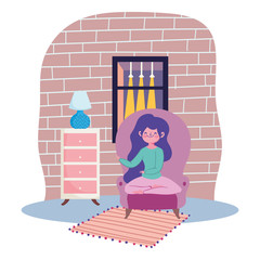 Sticker - girl sitting in yoga pose on chair, quarantine stay at home