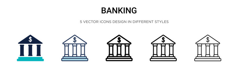 Poster - banking icon in filled, thin line, outline and stroke style. vector illustration of two colored and 