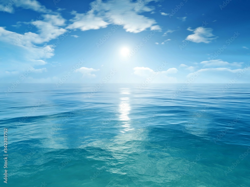 Scenic View Of Sea On Sunny Day - obrazy, fototapety, plakaty 