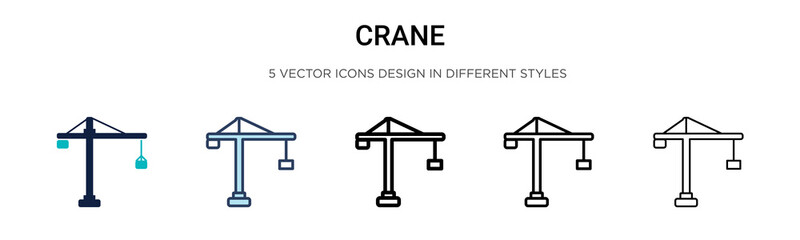 Poster - crane icon in filled, thin line, outline and stroke style. vector illustration of two colored and bl