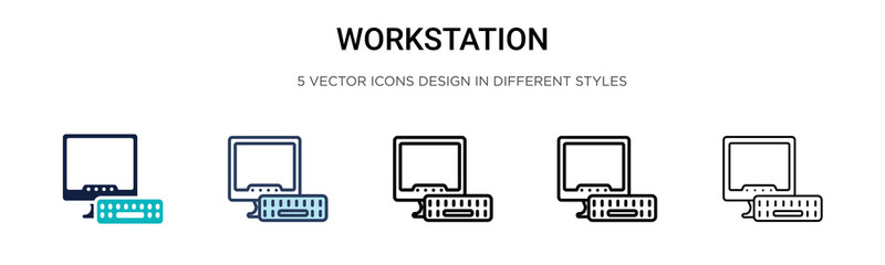 Poster - workstation icon in filled, thin line, outline and stroke style. vector illustration of two colored 