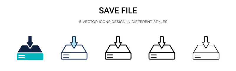 Poster - Save file icon in filled, thin line, outline and stroke style. Vector illustration of two colored and black save file vector icons designs can be used for mobile, ui, web