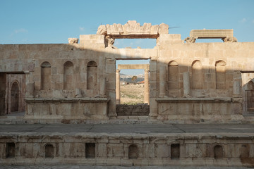 Ancient stage of North Theatre in Jerash ,the best preserved Roman city in Jordan