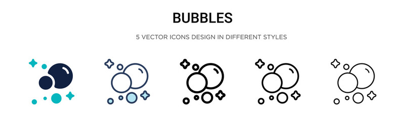 Poster - Bubbles icon in filled, thin line, outline and stroke style. Vector illustration of two colored and black bubbles vector icons designs can be used for mobile, ui, web