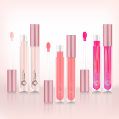 Wall Mural - Vector Lipgloss Packaging with metallic cap in Pink Background