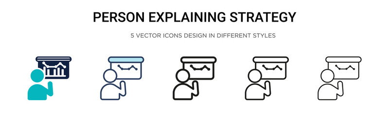Poster - Person explaining strategy icon in filled, thin line, outline and stroke style. Vector illustration of two colored and black person explaining strategy vector icons designs can be used for mobile,