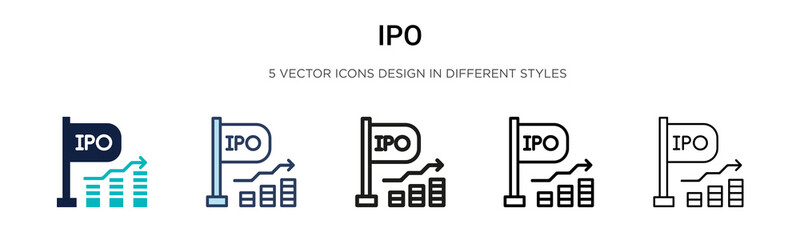 Poster - ipo icon in filled, thin line, outline and stroke style. vector illustration of two colored and blac