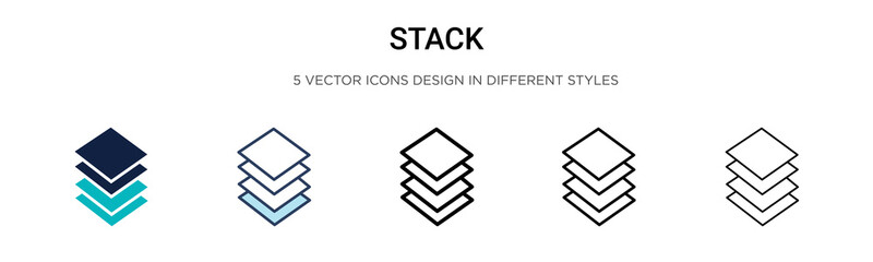 Poster - stack icon in filled, thin line, outline and stroke style. vector illustration of two colored and bl