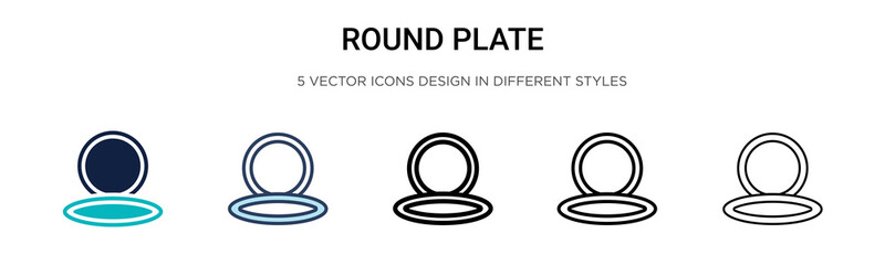 Wall Mural - Round plate icon in filled, thin line, outline and stroke style. Vector illustration of two colored and black round plate vector icons designs can be used for mobile, ui, web