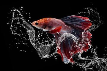 Wall Mural - red fish in water splash