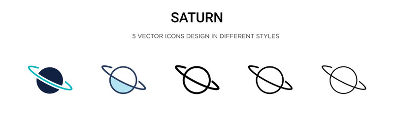 Wall Mural - Saturn icon in filled, thin line, outline and stroke style. Vector illustration of two colored and black saturn vector icons designs can be used for mobile, ui, web