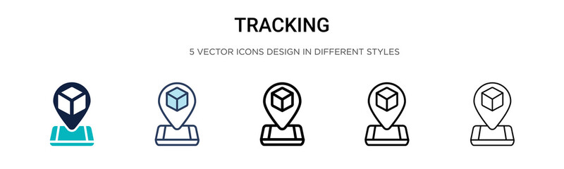 Poster - Tracking icon in filled, thin line, outline and stroke style. Vector illustration of two colored and black tracking vector icons designs can be used for mobile, ui, web
