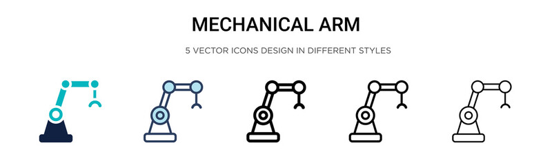 Poster - Mechanical arm icon in filled, thin line, outline and stroke style. Vector illustration of two colored and black mechanical arm vector icons designs can be used for mobile, ui, web