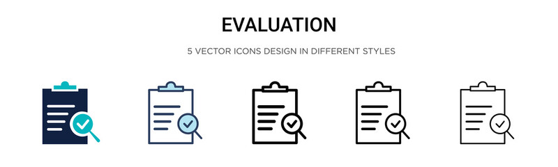 Evaluation icon in filled, thin line, outline and stroke style. Vector illustration of two colored and black evaluation vector icons designs can be used for mobile, ui, web