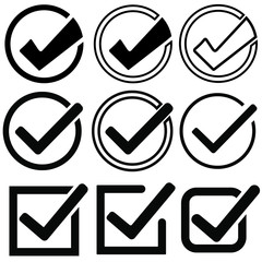 approved illustration symbol collection, check mark list icons vector set. agree sign. 