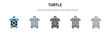 Turtle Icon In Filled, Thin Line, Outline And Stroke Style. Vector Illustration Of Two Colored And Black Turtle Vector Icons Designs Can Be Used For Mobile, Ui, Web