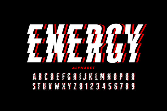 Lightning bolt style font design, alphabet letters and numbers