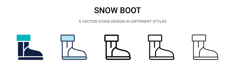 Wall Mural - Snow boot icon in filled, thin line, outline and stroke style. Vector illustration of two colored and black snow boot vector icons designs can be used for mobile, ui, web