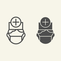 Poster - Male medical doctor line and solid icon. Hospital healthcare staff outline style pictogram on white background. Physician for mobile concept and web design. Vector graphics.
