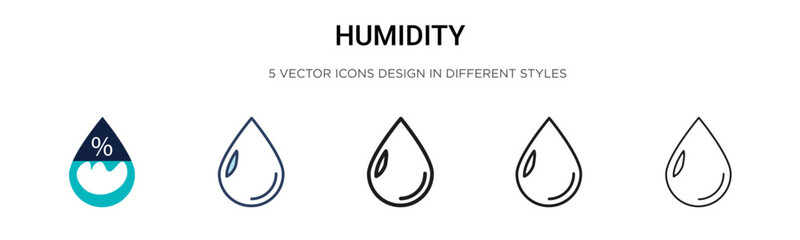 Humidity icon in filled, thin line, outline and stroke style. Vector illustration of two colored and black humidity vector icons designs can be used for mobile, ui, web