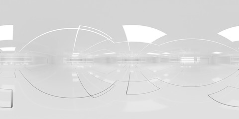 Poster - full 360 degree equirectangular panorama hdri of modern futuristic white building interior 3d render