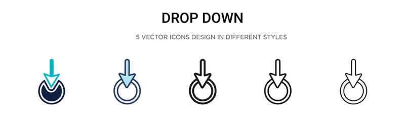 Aufkleber - Drop down icon in filled, thin line, outline and stroke style. Vector illustration of two colored and black drop down vector icons designs can be used for mobile, ui, web