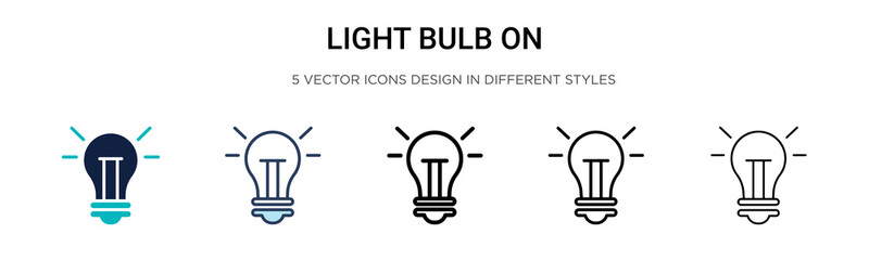 Poster - light bulb on icon in filled, thin line, outline and stroke style. vector illustration of two colore