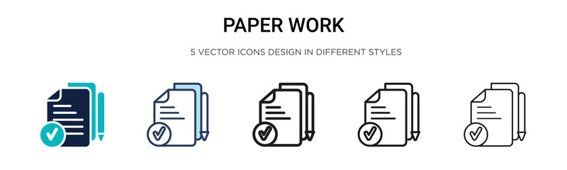 Poster - paper work icon in filled, thin line, outline and stroke style. vector illustration of two colored a