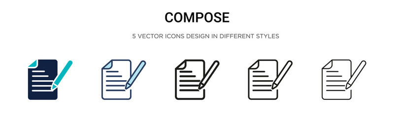 Poster - Compose icon in filled, thin line, outline and stroke style. Vector illustration of two colored and black compose vector icons designs can be used for mobile, ui, web