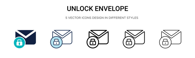 Aufkleber - Unlock envelope icon in filled, thin line, outline and stroke style. Vector illustration of two colored and black unlock envelope vector icons designs can be used for mobile, ui, web