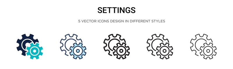 Poster - settings sign icon in filled, thin line, outline and stroke style. vector illustration of two colore
