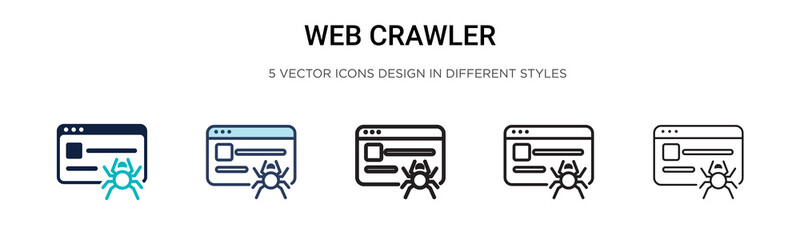 Poster - Web crawler icon in filled, thin line, outline and stroke style. Vector illustration of two colored and black web crawler vector icons designs can be used for mobile, ui, web