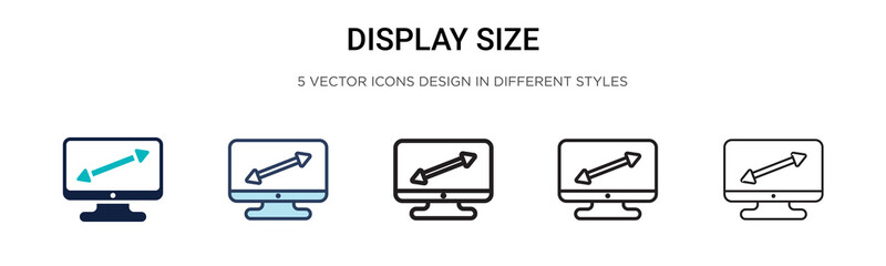 Display size icon in filled, thin line, outline and stroke style. Vector illustration of two colored and black display size vector icons designs can be used for mobile, ui, web