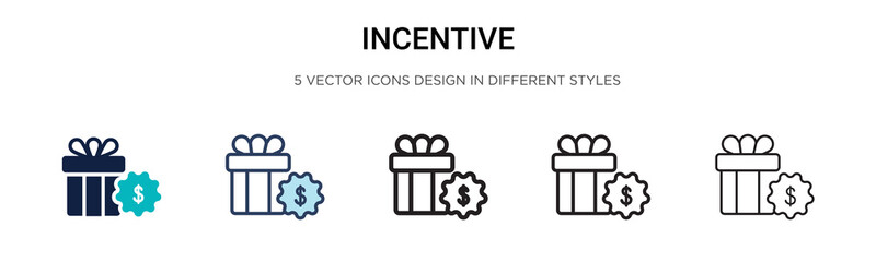 Incentive icon in filled, thin line, outline and stroke style. Vector illustration of two colored and black incentive vector icons designs can be used for mobile, ui, web