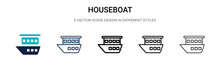 Houseboat Icon In Filled, Thin Line, Outline And Stroke Style. Vector Illustration Of Two Colored And Black Houseboat Vector Icons Designs Can Be Used For Mobile, Ui, Web