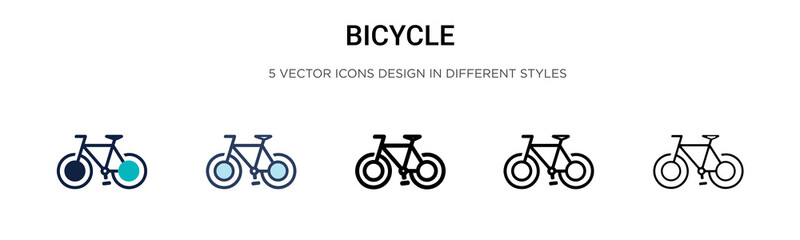 Bicycle icon in filled, thin line, outline and stroke style. Vector illustration of two colored and black bicycle vector icons designs can be used for mobile, ui, web