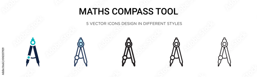 Compass Math Styles Maths compass tool icon in filled, thin line, outline and stroke style ...
